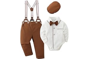 CARETOO Baby Boy Clothes Suit Infant Gentleman Boy Outfits Dress Shirt/Bowtie/Suspender Pants Set 0-18 Months