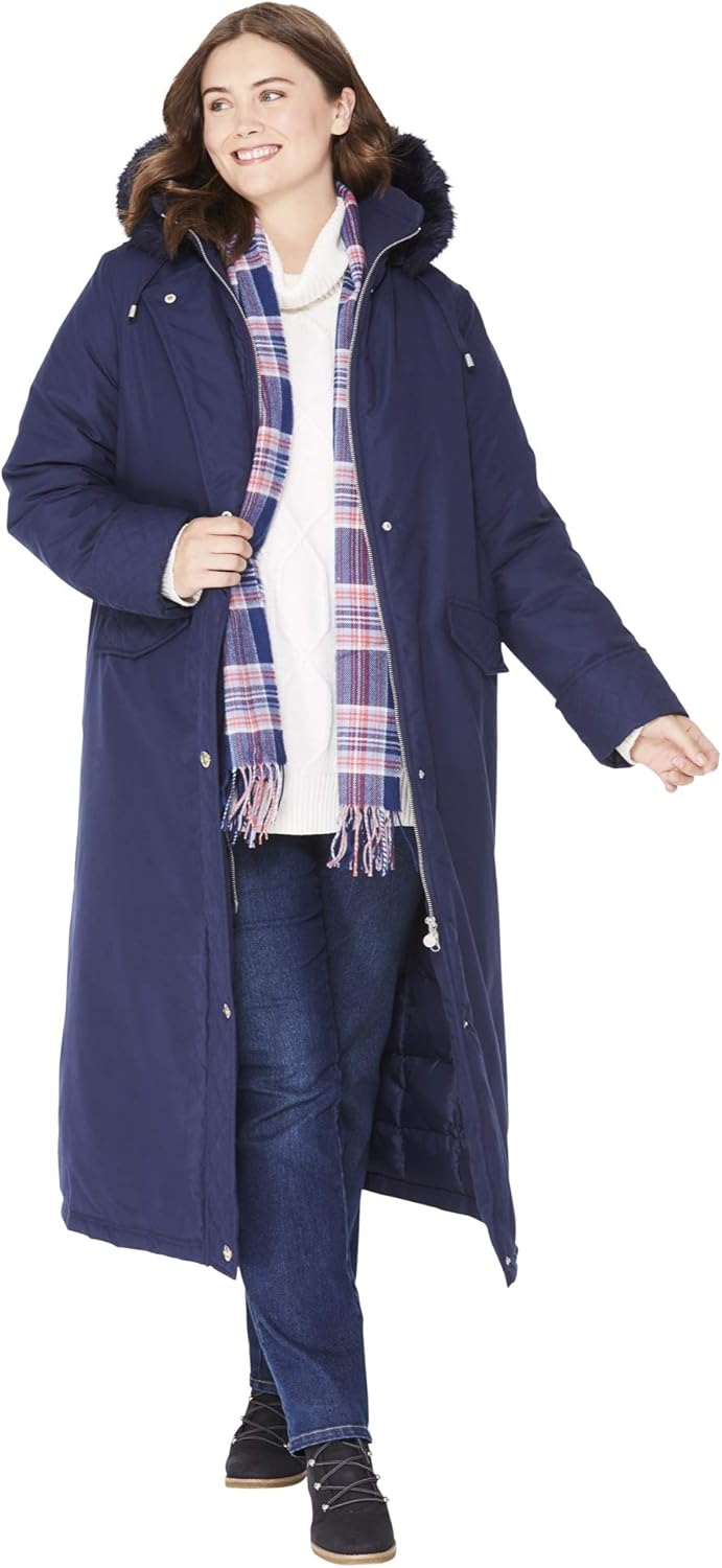 Woman Within Women's Plus Size Long Microfiber Parka Coat: Clothing
