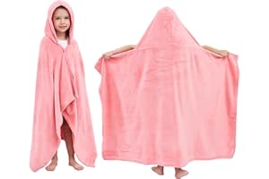 Hiturbo Kids Hooded Bath Towel: Soft Plush Pool Beach Fleece Towel Blanket - 50"x30" Toddler Towels Wrap for Boys Girls 3-12 Years (Pink)