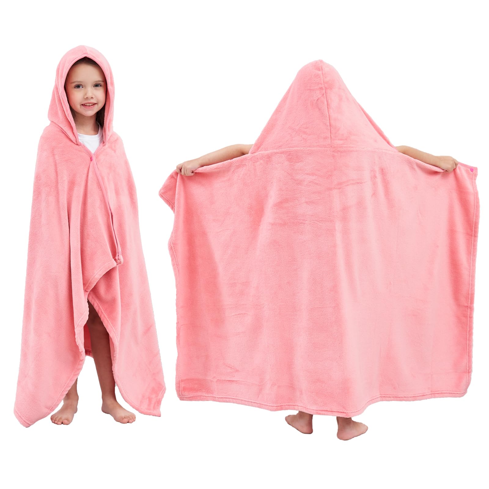 Hiturbo Kids Fleece Hooded Bath Towel: Premium Ultra Soft Beach Swimming Towels Blanket for Boys Girls Pink