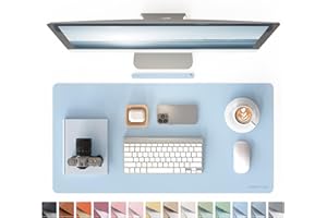 RENMTURE PU Mouse Pad, Faux Leather Large Desk Pad, Home Work Office Accessories, Non-Slip Desk Mat, Waterproof Gaming Pad Desk Blotter (32"x16", Baby Blue)