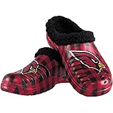 FOCO NFL Mens NFL Team Logo Sherpa Lined Buffalo Check Shoes Slipper Clogs