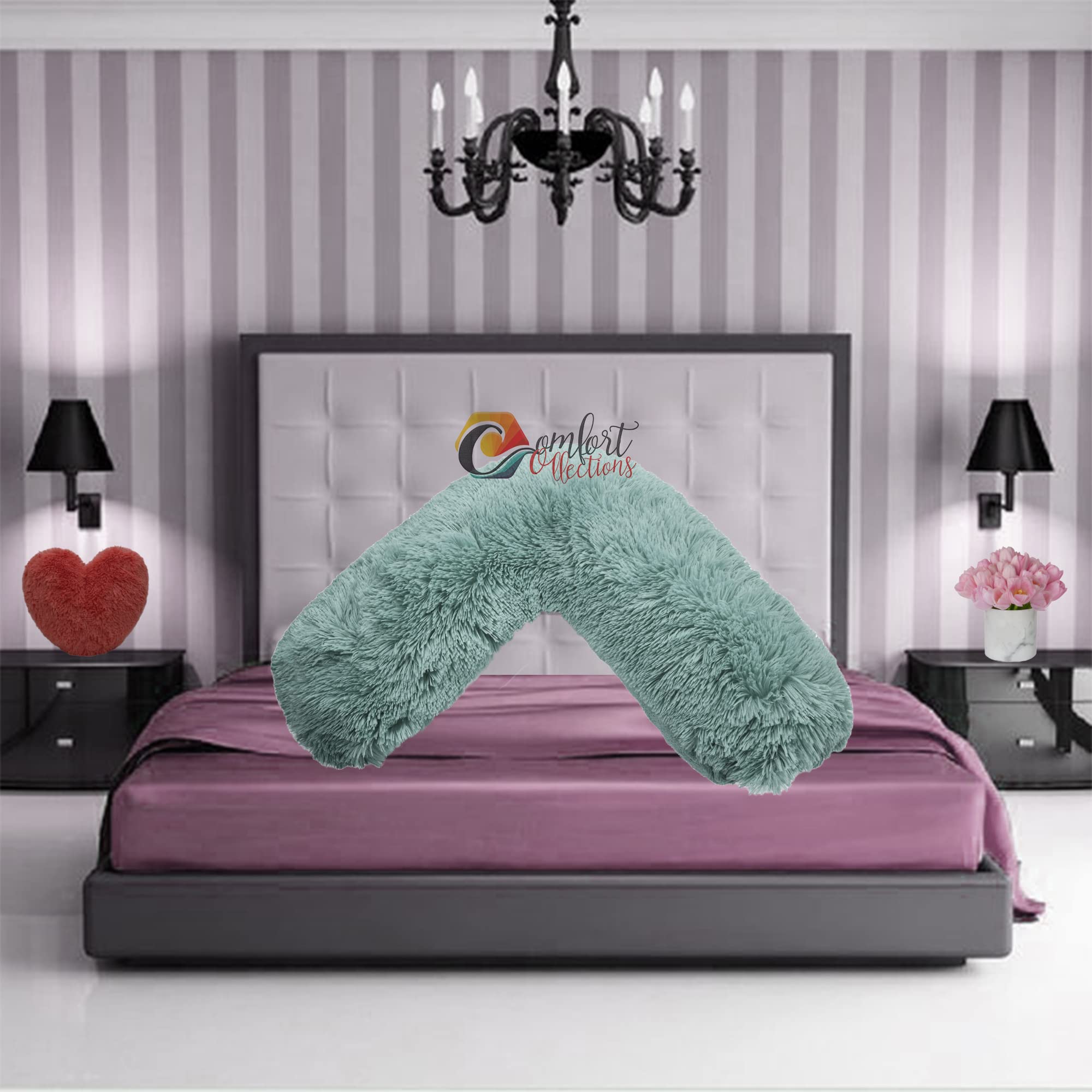 V Shaped Teddy Cuddles V Pillow Case Soft Back Neck Nursing Pregnancy Support Warm Cosy Pillowcase COLOUR: DUCK EGG