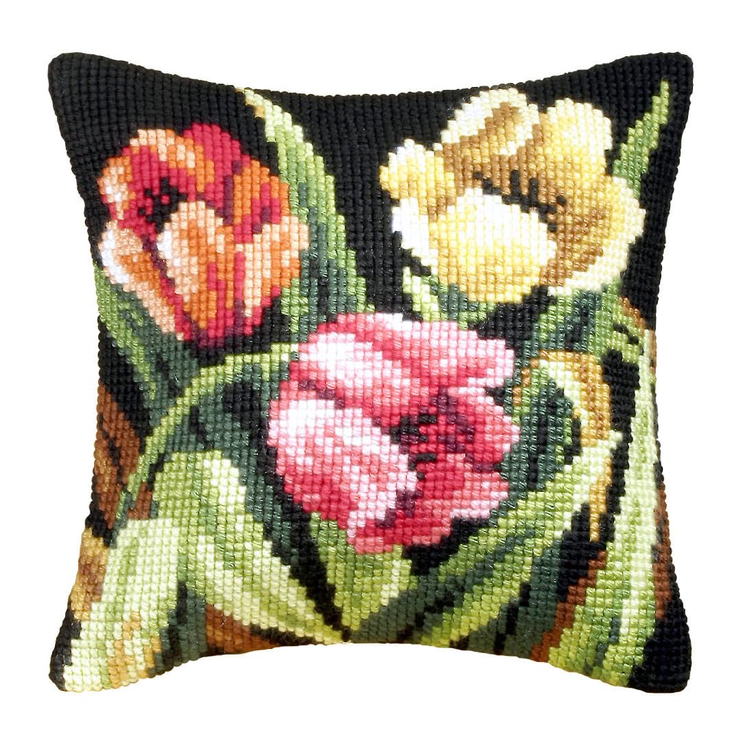 Orchidea Large Cross Stitch Cushion Kit, Tumbling Tulips, 40 x 40cm