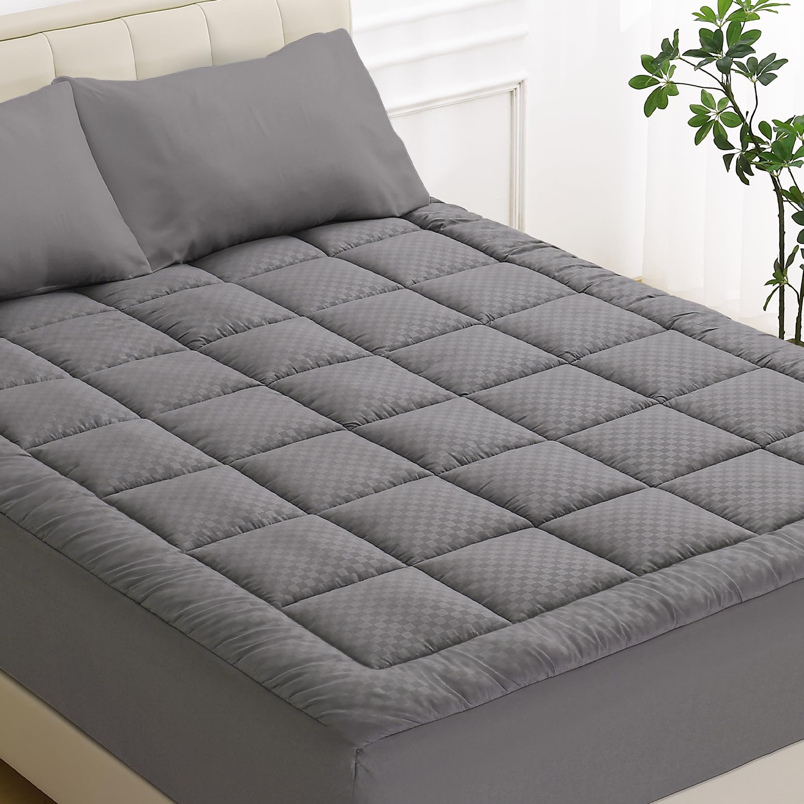 Photo 1 of OLANLY Queen Quilted Fitted Mattress Pad, Elastic Fitted Mattress Topper, Cooling Soft Mattress Cover Stretches up to 21 Inches Deep, Machine Washable Mattress Protector (60x80 inch, Dark Grey)