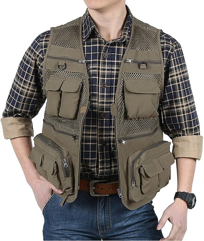 Fish Breathable Mesh Fishing Waistcoat with Multiple Pockets for Men