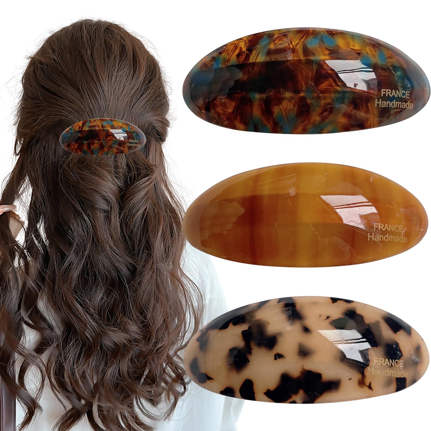 3 PCS Acetate Hair Barrette,Large Vintage Hair Barrette for Women,French Tortoise Shell Hair Clips Vintage Snap Hair clips Accessories Gifts for Women Girls Thick Hair