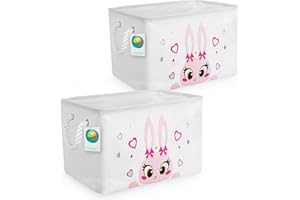 KAZULO 2 Pack Set Pink Bunny Easter Baskets For Kids in Bulk, Egg Hunt Bag For Boys and Girls, Baby laundry Hamper, Kids Easter Basket (Pink Bunny Bundle)