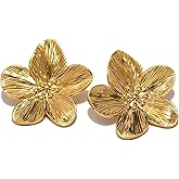 Gold Vintage Flower Earrings Large Flower Stud Earrings for Women Gold Tassel Flower Earrings Delicate Chunky Floral Jewelry Gold and Diamond Flower Earrings
