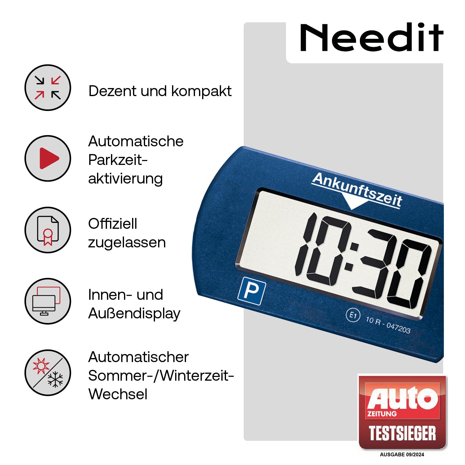 Needit elektronische Parkscheibe Park Mini I automatische Parkscheibe elektrisch mit Zulassung vom Kraftfahrt-Bundesamt I Digitale Parkuhr mit 2 Displays I maximale Funktion in minimalem Format 2