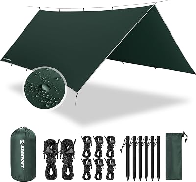 Bessport Camping Tent Tarp 3x4m Waterproof PU3000mm with Eyelets & Stakes