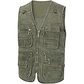Mens Safari Travel Photo Vest Outdoor Fishing Multi Pocket Jacket Beige