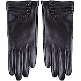 Nappaglo Nappa Leather Gloves Warm Lining Winter Button Decoration Lambskin for Women