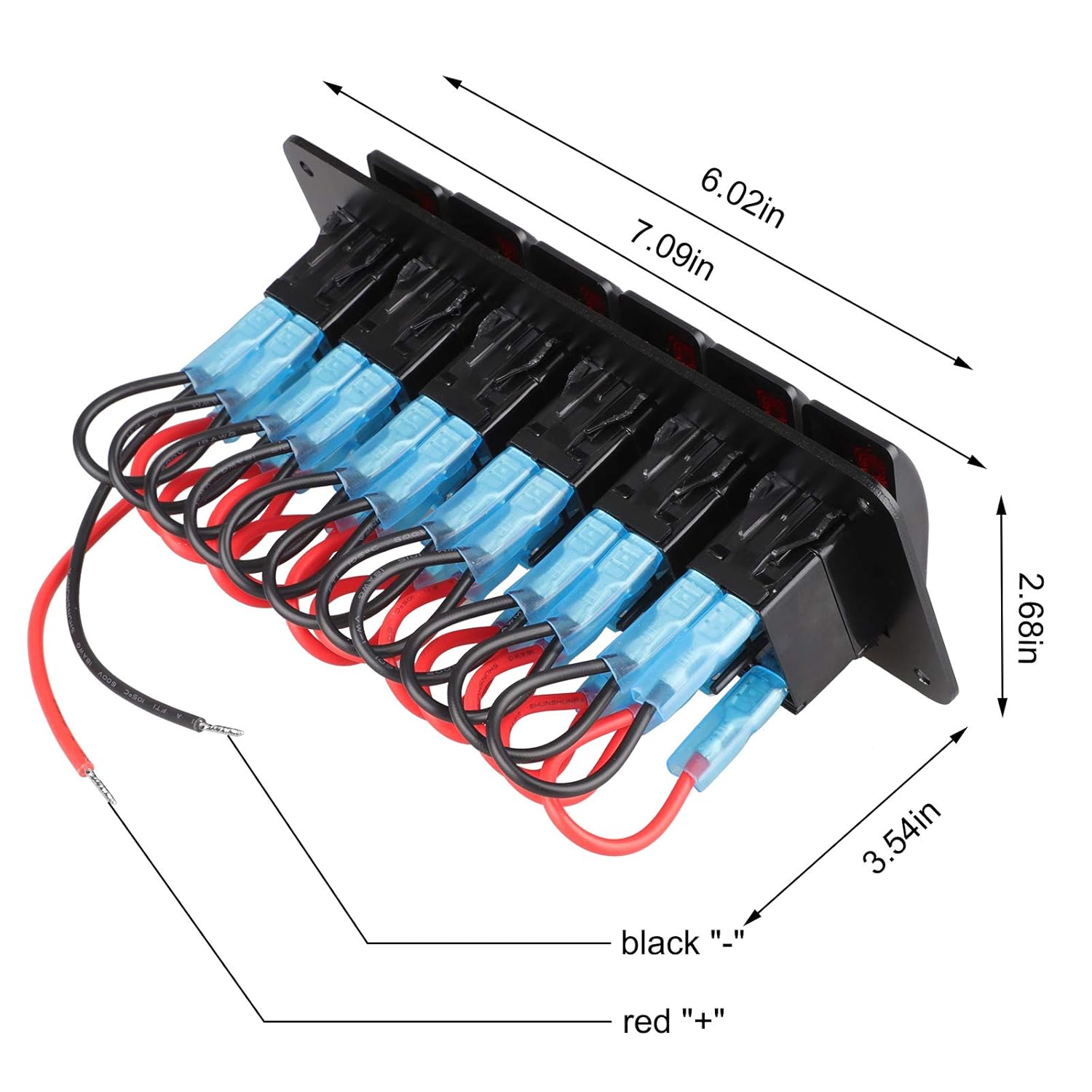 Pre-Wired Rocker Switch Aluminum Panel 6 Gang Toggle Switches Dash 5 Pin ON/Off 2 LED Backlit for Boat Car Marine