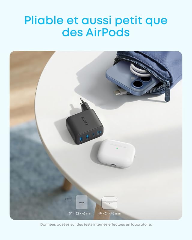 Zolo Adaptateur Mural 4 Ports avec Sortie 50W Max (Câble Non Inclus)
