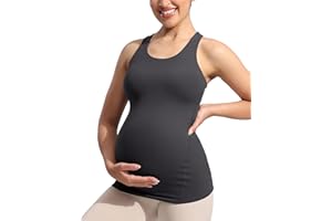 POSHDIVAH Women's Maternity Tank Tops with Built in Bra Padded Sleeveless Pregnancy Yoga Tee Workout Shirt Clothes