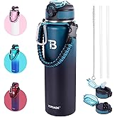 TOPBADE 32oz Insulated Water Bottle with Straw Lid & Spout Lid & Paracord Handle, Stainless Steel Water Bottle Wide Mouth, Double Wall for Women Men Gym Fitness Outdoor