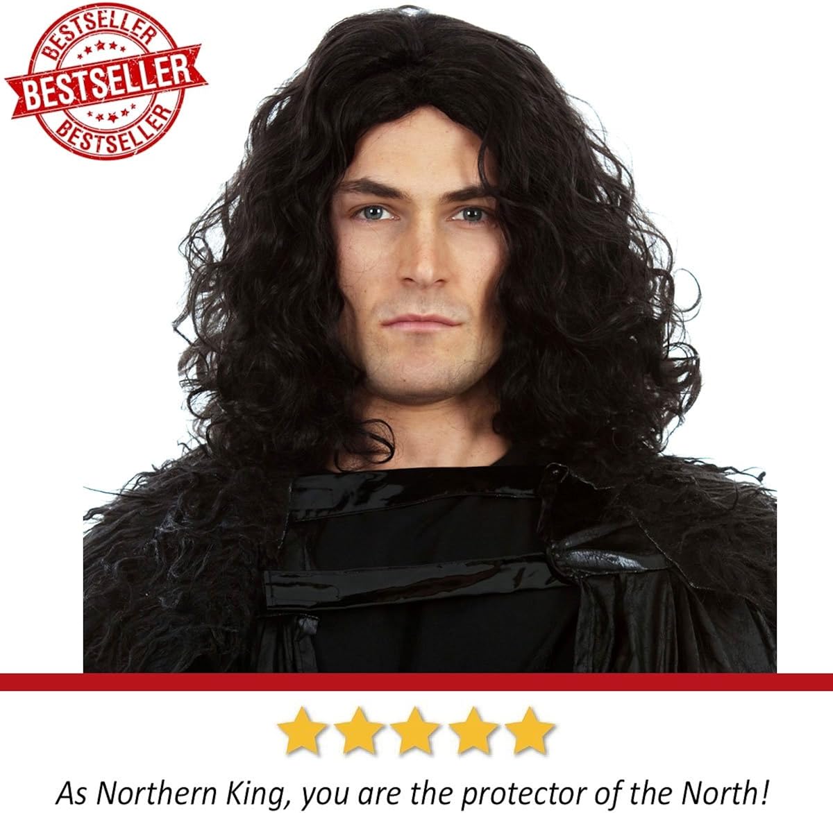 Snow King Halloween Wig Long Black Culy Mens Wigs Tie Back Into