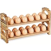 AOOHOOA Wooden Egg Holder Countertop, Stackable Wooden Egg Storage & Organizer, 2-Tier /24-Hole Farmhouse Eggs Rack Wood with Handle for Fresh Eggs to Store Chicken/Duck/Quail/Turkey/Easter Egg