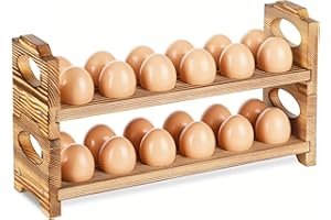 AOOHOOA Wooden Egg Holder Countertop, Stackable Wooden Egg Storage & Organizer, 2-Tier /24-Hole Farmhouse Eggs Rack Wood with