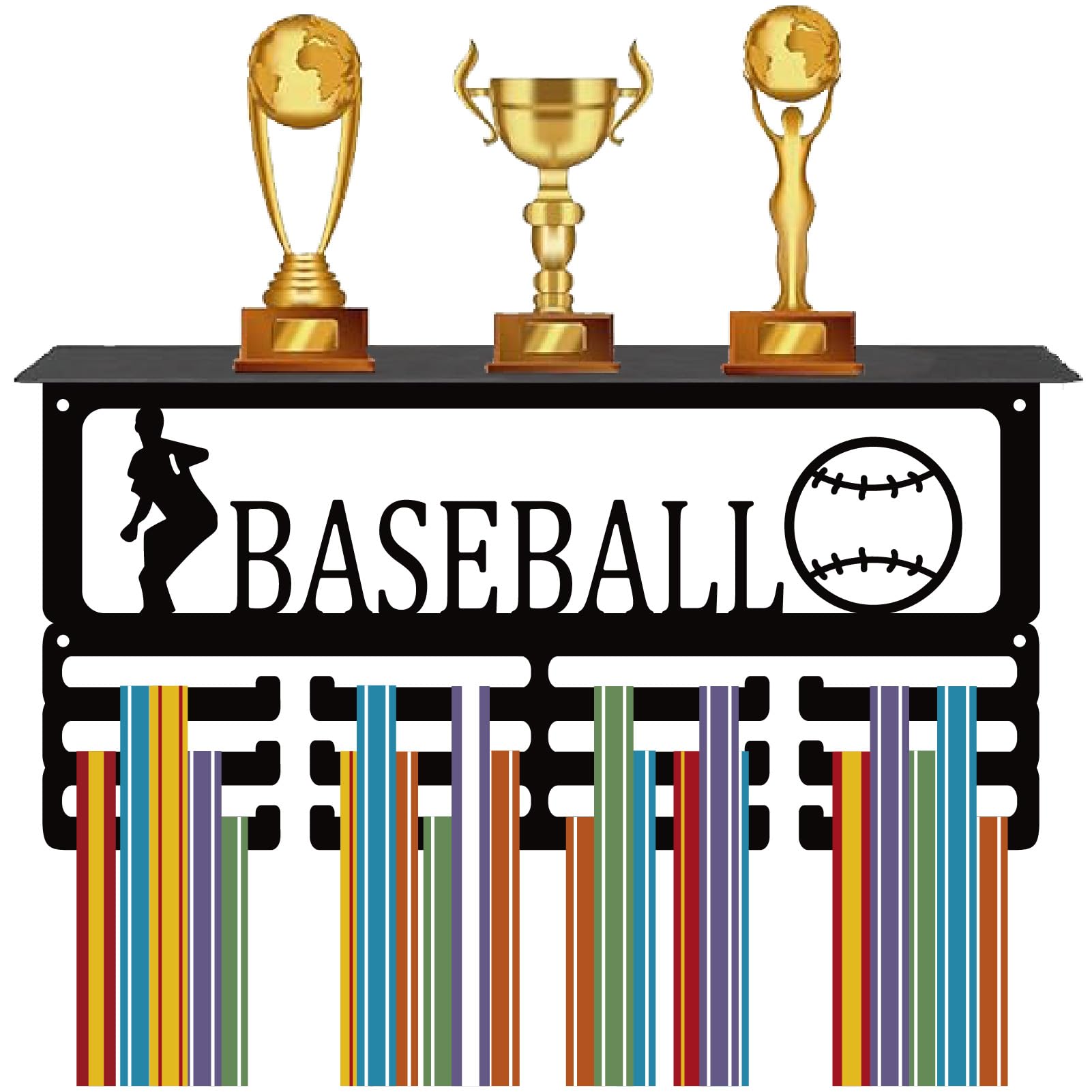 CREATCABIN Baseball Medal Display Stands Trophy Shelf Metal Awards Rack Wall Mounting Sports Medal Hanger Ribbon Badge Exhibition Holders for Athlete Competition Medalist 7.9x15.7in