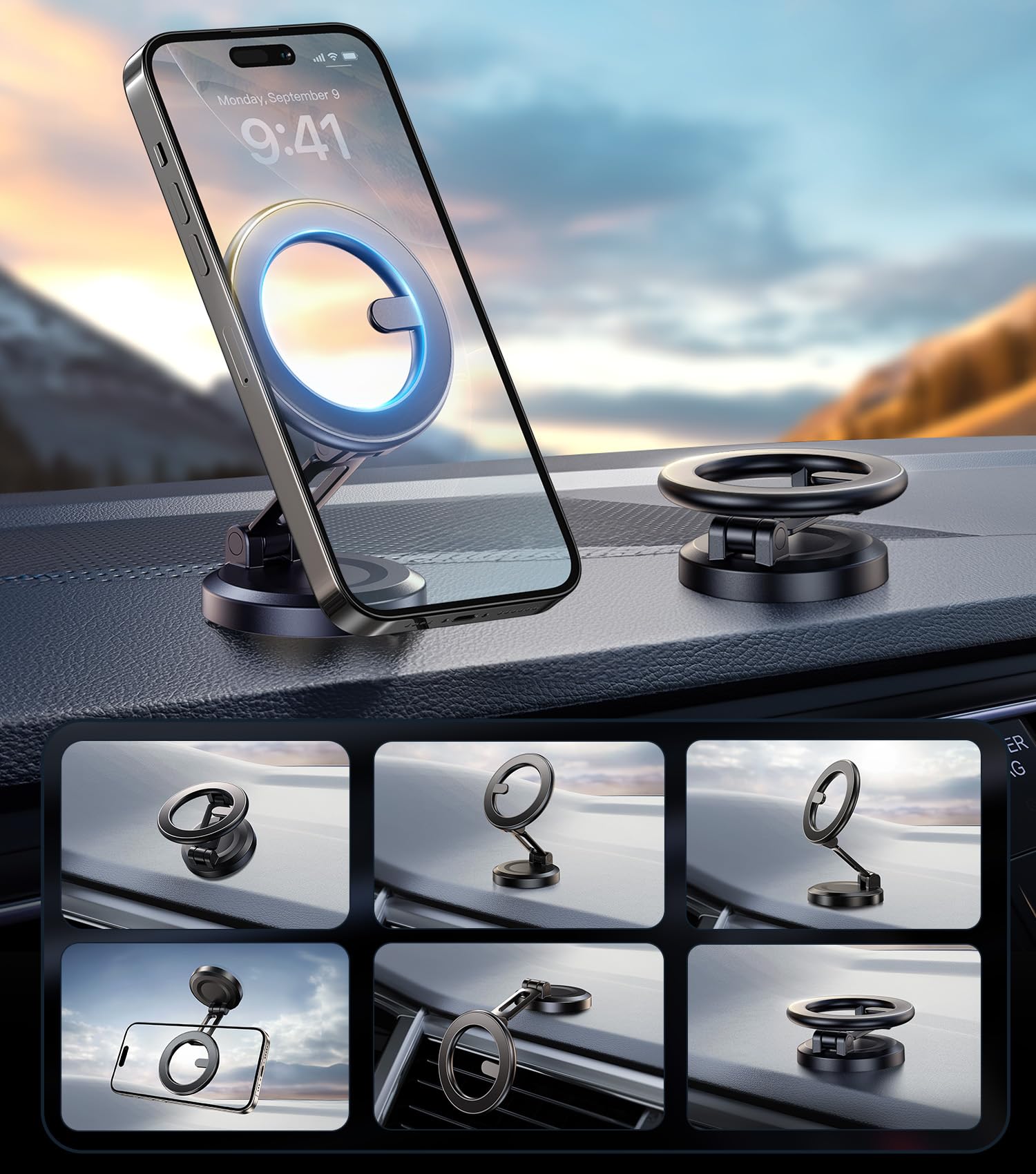 Photo 1 of ?World Minimal Space Design? Folding Car Phone Holder Mount for Magsafe, Dashboard Windshield Magnetic Mount, Best Car Accessories for iPhone 16/15/14/13/12 Pro Max Plus, Men & Women