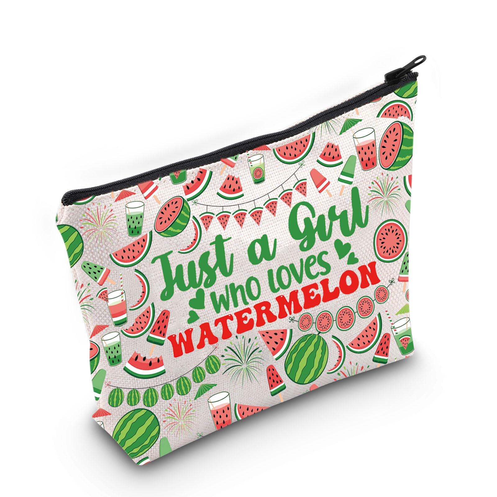 LEVLO Funny Watermelon Cosmetic Bag Fruit Lover Gift Just A Girl Who Loves Watermelon Makeup Zipper Pouch Bag Watermelon Lover Gift for Women Girls, Watermelon Full Bag