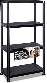 Crystals 4 Tier Plastic Shelving Unit Garage Storage Black 60x30x133cm