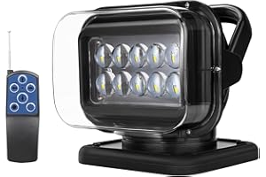 QQBE Remote Control Spotlight for Truck, LED Search Light for Truck, Auto-Reset 360° Rotation, 6 Strong Magnets Boat Spot Lig