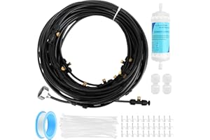 COITEK Outdoor Misting System with Water Filter - 78.7Ft(24M) Misting Line 20 Brass Nozzles 3/4" Adapter Patio Cooling Misters for Garden, Greenhouse, Backyard