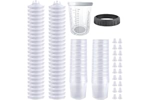 Throohills Disposable Paint Spray Gun Cup System for HVLP Paint Spray Paint Gun, Standard 27 Ounce (800ml) Kit with 50 Cups and Lids, 1 Hard Paint Mixing Cup with Retainer Ring and 20 Plugs.