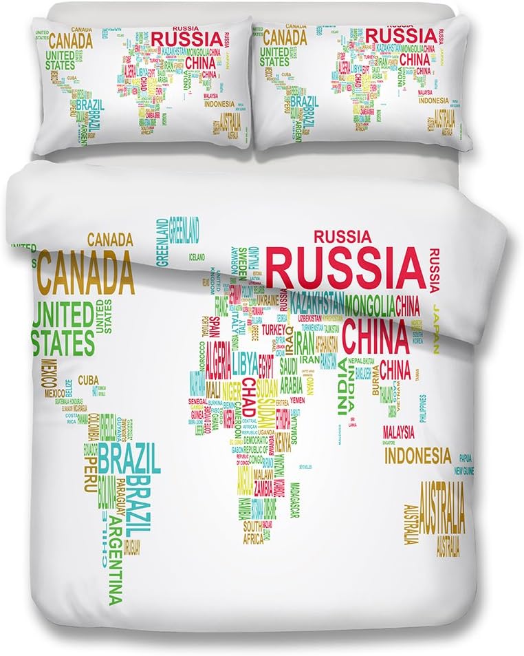 FASHION WORLD MAP pattern series 3D Bedding Set Print Duvet cover set lifelike bed sheet #2 (2, Double)
