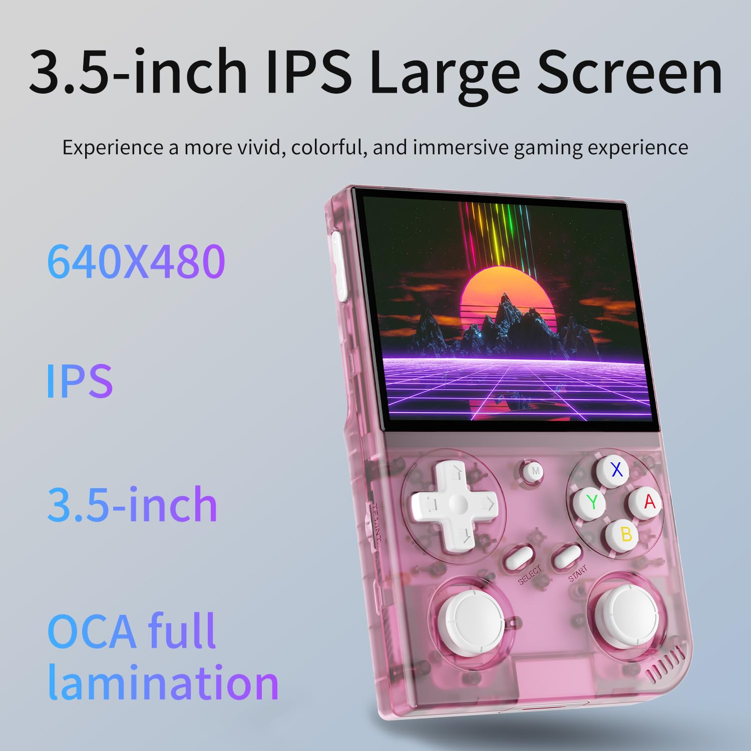 G350 Retro Handheld Game Console , G350 Retro Gaming Console 3.5'' IPS Screen Linux System Built-in 64G TF Card 20+Emulators Pre-Installed 4371 Games Retro Game Console with 3200mAh Battery Pink