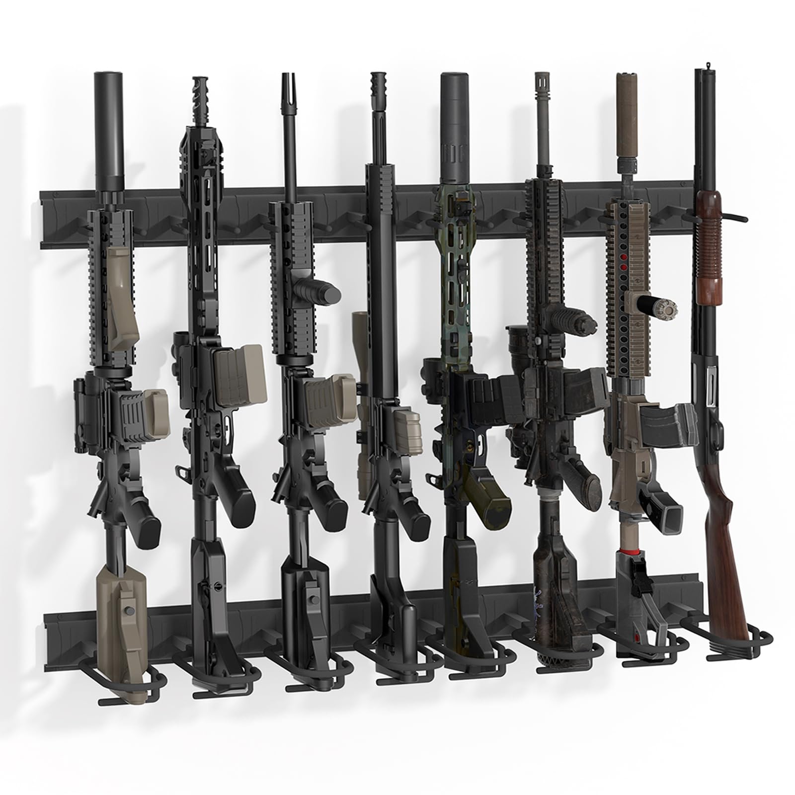 Photo 1 of Upbci  Rack Wall Mount, Aluminium Alloy Gun Racks for Wall, Adjustable 4/8/12 Slot Indoor Gun Racks Securely Hold Shotguns Rifles Rack