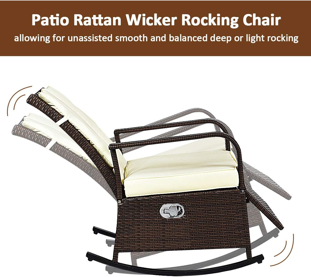 Tangkula Outdoor Wicker Rocking, Modern Cushioned Seating and Back, Auto Adjustable Rattan Reclining Chair, Space Saving Design, Garden Lawn Balcony Backyard Patio Fu, Brown : Industrial & Scientific