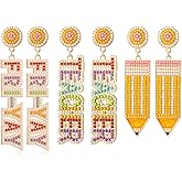 Teacher Earrings for Women Rhinestone Beaded Dangle Drop Pencil FRIYAY Earrings Colorful Teacher Appreciation Earrings Back To School Jewelry Set