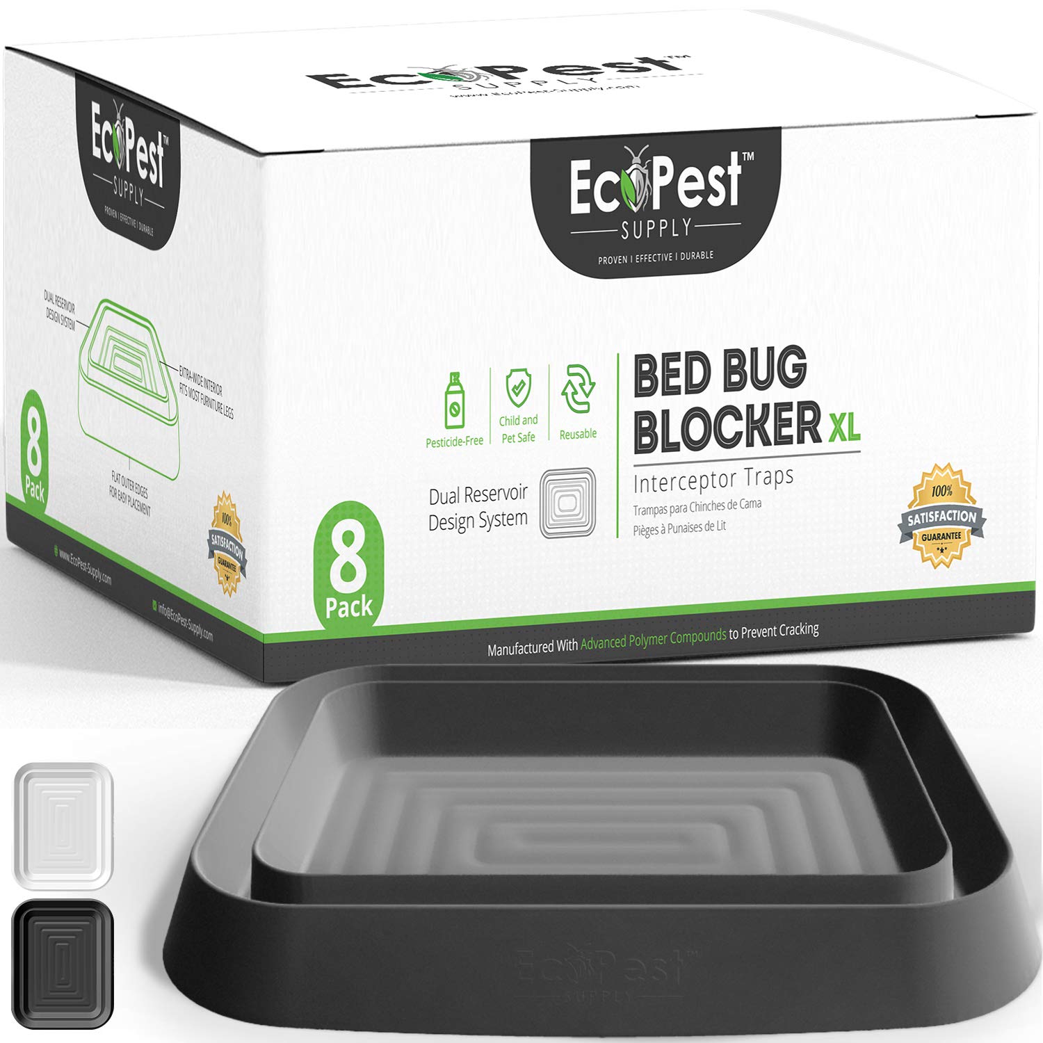 ECOPEST Bed Bug Interceptors – 8 Pack | Bed Bug Blocker (XL) Interceptor Traps (Black)