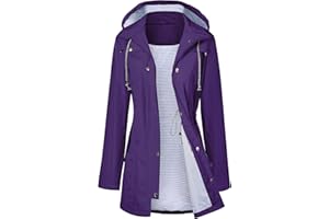 LOMON Raincoat Women Waterproof Long Hooded Trench Coats Lined Windbreaker Travel Jacket S-XXL
