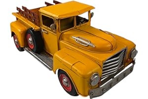 Berfutall-13'' Iron Classic Yellow Truck Pick-up Model Collectible Vehicle Decoration, Metal Truck Christmas Decor ，Unique Blend of Vintage, Rustic, Farmhouse Truck Decor for Table Top Decor. (E)