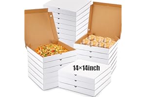 PerKoop 100 Pcs Pizza Boxes Bulk Empty Cardboard Pizza Box Reusable Large Square Food Serving Container for Takeout Bakery Restaurant Party Supplies(White and Kraft,14 Inch)