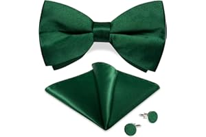 DiBanGu Mens Silk Pre-Tied Bow Ties and Pocket Square Cufflinks Set Wedding Satin Bowties
