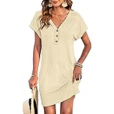 MOLERANI Women's Casual T Shirt V Neck Dress Summer Button Mini Sundresses