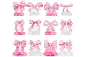 NATNARR 12 Pcs Pink Bow Party Honeycomb Centerpieces Pink Bow Table Centerpieces Coquette Theme Birthday Decorations Bow Party Decorations for Birthday Bridal Bachelorette Party Supplies