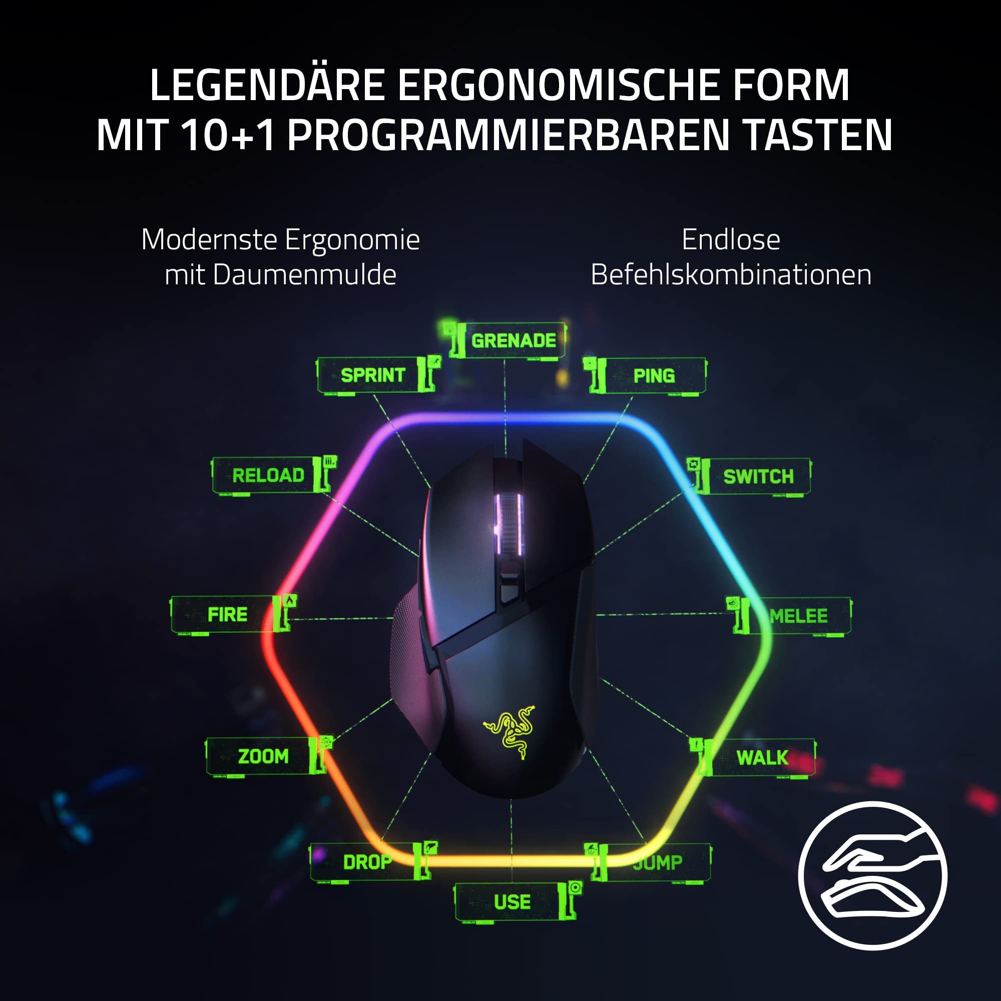 Razer Basilisk V3 Pro - Anpassbare kabellose Gaming-Maus HyperScroll Tilt Wheel (Focus Pro 30K Optischer Sensor, 13-Zonen Chroma-Beleuchtung, 10+1 Programmierbare Tasten) Schwarz 5