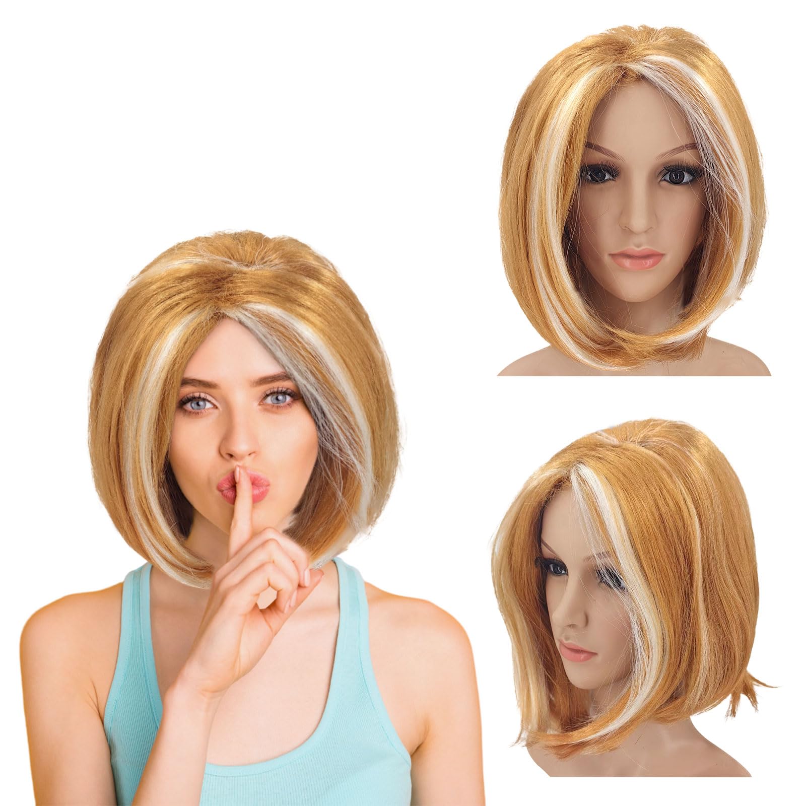 UILYNIU Ginger Wig1990's Fancy Dress for Women1990s Dress Up Costumes Accessories, Adult Ginger Wigs with Blonde Streaks For Halloween Carnival Cosplay Party