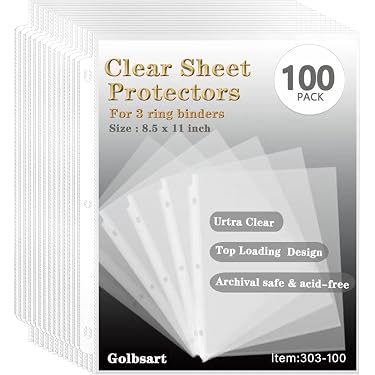 200 Pack Clear Sheet Protectors – 11 X 8.5 Inches – Top Loading, Non-Glare, For 3-Ring Binders