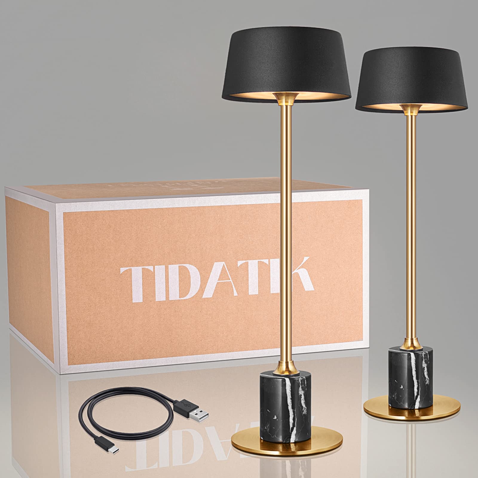 Photo 1 of *ONE LIGHT* TIDATIK Cordless Table Lamp Set of 2, Rechargeable and Battery Operated, Powered by 2000mAh Battery, 18-Hour Run Time, Dimmable,Black and Gold Lamp for Bedroom, Kitchen,Restaurant, Buffet and Cafe