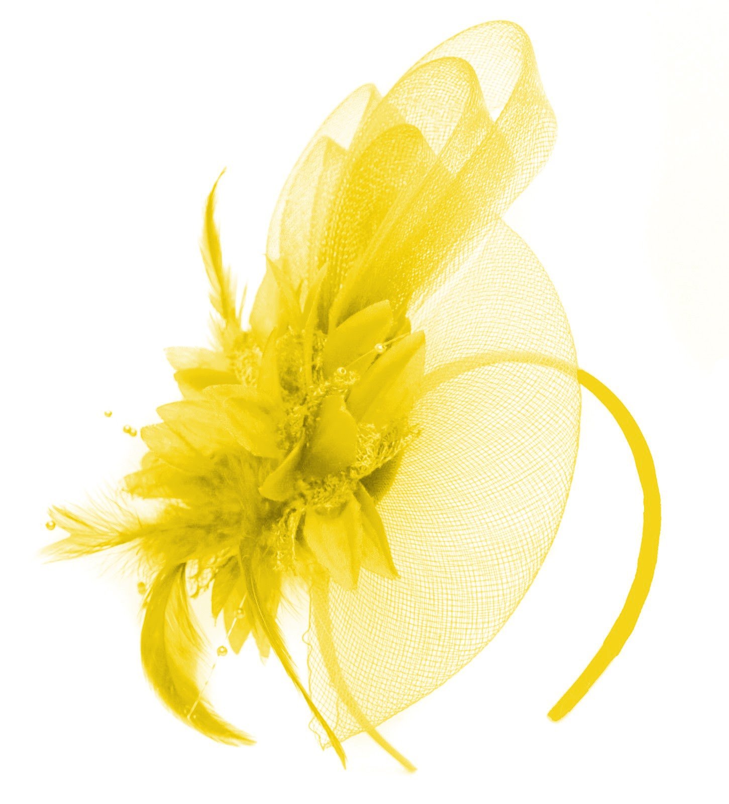 Yellow Fascinator Headband Flower Wedding Ascot Races Net Hat Feathers