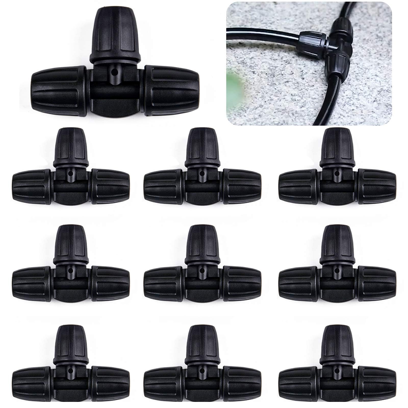 Kalolary Barbed Tee 20PCS Anti-Drop Lock Drip Fittings Tube Tee Connector 3-way Adapter Water Pipe Joints for Hose Drip Irrigation System Fits for 8/12mm Tubing Watering Tools Lawn Garden Supplies