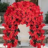 BSMYBO Bougainvillea Artificial Hanging Flowers Plants for Outdoors UV Resistant Faux Trailing Hanging Vine Outdoor Hanging Plants for Front Porch, Balcony, Patio, Outdoor Planter (Red-2PCS)